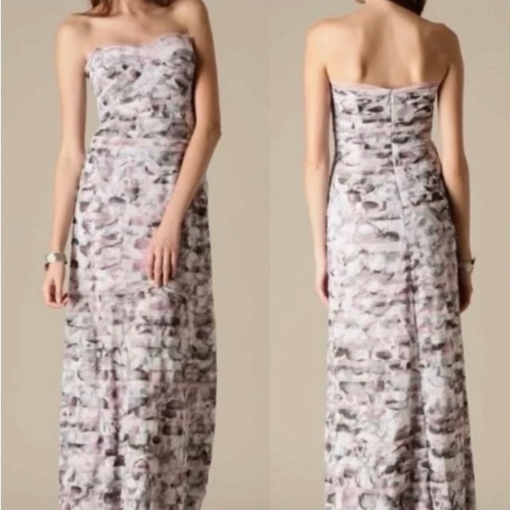 BCBGMaxAzria Strapless Floral Dress - Gray and White